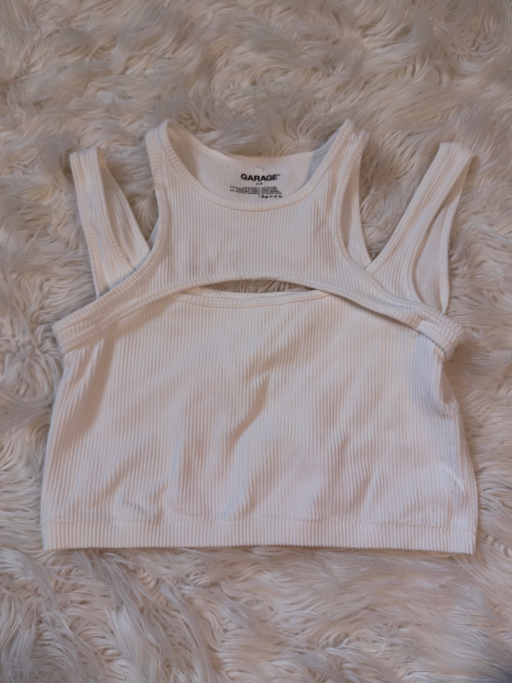 Garage White Ribbed Cutout Crop Tank